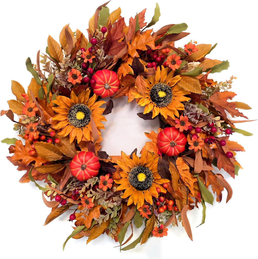 Harvest Fall Wreaths for Front Door - Farmhouse Thanksgiving Wreath Decor