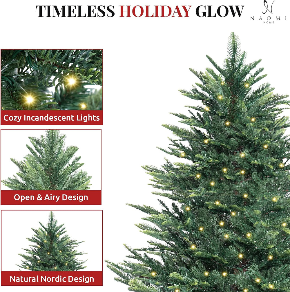 Naomi Home 7.5 ft Nordic Pre-Lit Christmas Tree, 700 Warm Lights