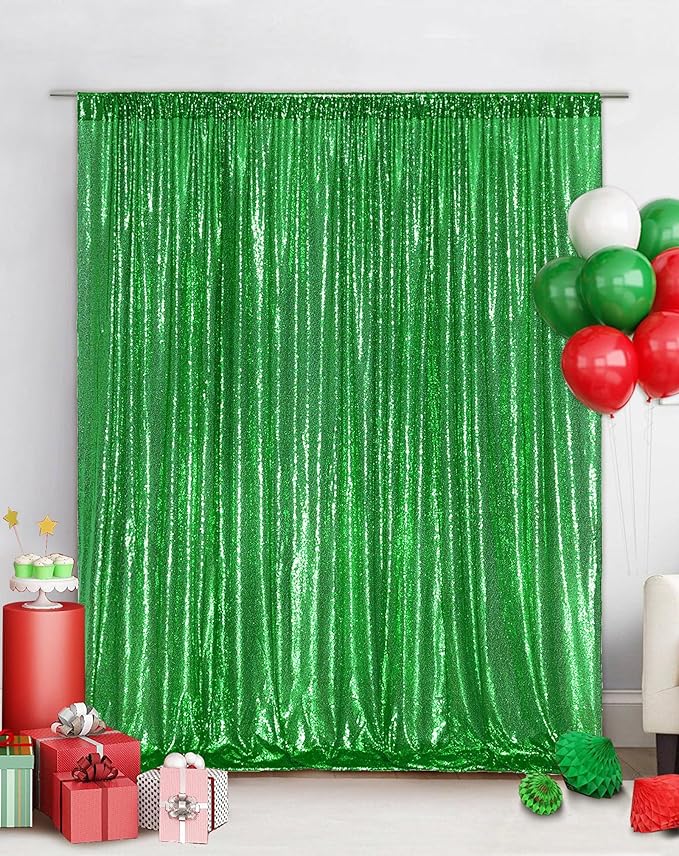 Eternal Beauty Green Sequin Backdrop, 10x10 Ft Glitter Background Curtains for Christmas Shimmer Photography Party Wedding Birthday Back Drop Decor