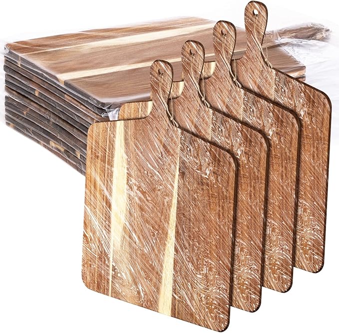 Patelai 12 Packs Wooden Cutting Board Set with Handles Large Kitchen Serving Plain Chopping Board Bulk Gifts for Mom for Vegetables Meat Pizza Cheese Fruit Bread(Acacia Wood,17 x 13 Inch)