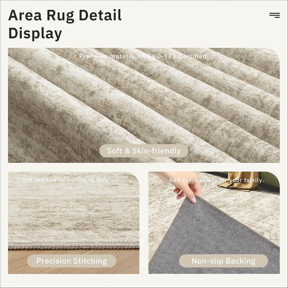 Soalmost 9x12 Area Rugs for Living Room Washable Print Rug Non-Slip Beige