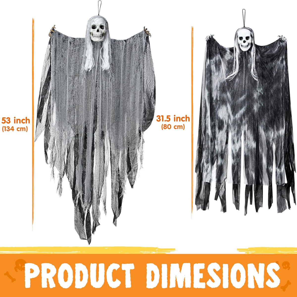 JOYIN 3 Pcs Hanging Halloween Skeleton Ghosts Decorations Outdoor, Grim Reapers for Best Halloween Outdoor Decorations, Haunted Haunted House Prop, Party Supplies