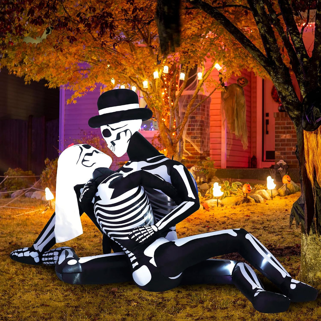 ZPISF 8.5 FT Giant Halloween Inflatables Cuddling Skeleton Couple