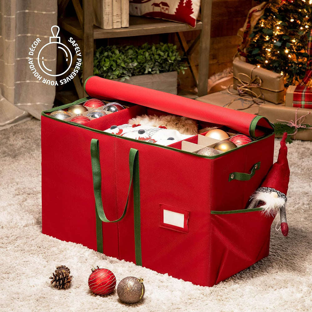 ZOBER Large Christmas Ornament Storage Box - Stores 80 3" Ornaments, Wit...