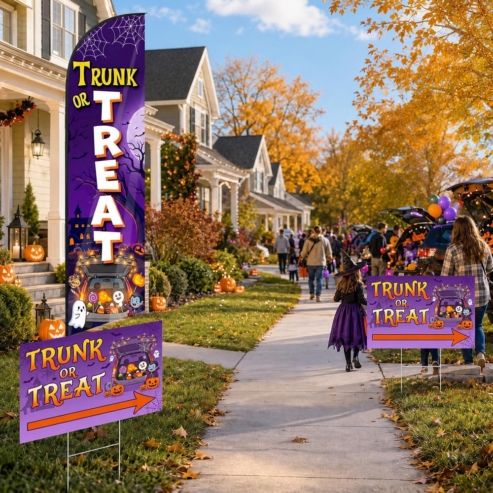 3 Pcs Halloween Trunk or Treat Swooper Feather Flag Banner Yard Sign