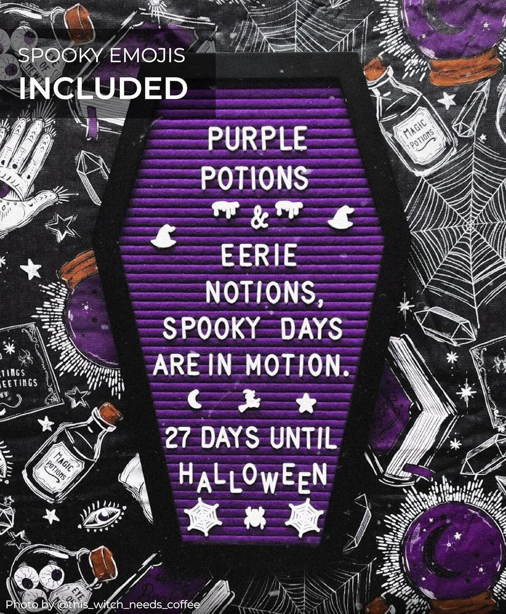 Nomnu Coffin Letter Board, Purple Goth Decor w/Bat Stickers, Spooky Emojis