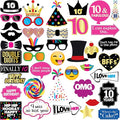 10th Birthday Photo Booth Party Props - 40 Pieces - Funny 10th Birthday Party Supplies, Decorations and Favors