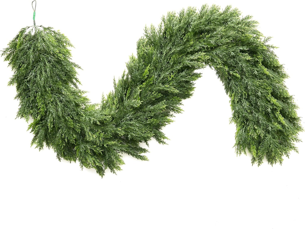 JOYIN 6 FT Cedar Christmas Garland, Realistic Pine Designed Thick Lush & Bendable, Green Christmas Garland for Mantle, Table, Porch, Indoor, Xmas Party Decorations