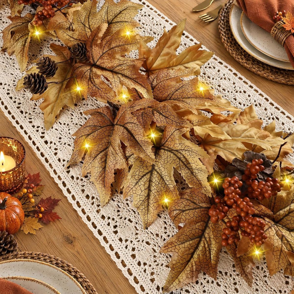 6ft Lighted Fall Garland with 30 Lights & Automatic Timer & Maple Leaves