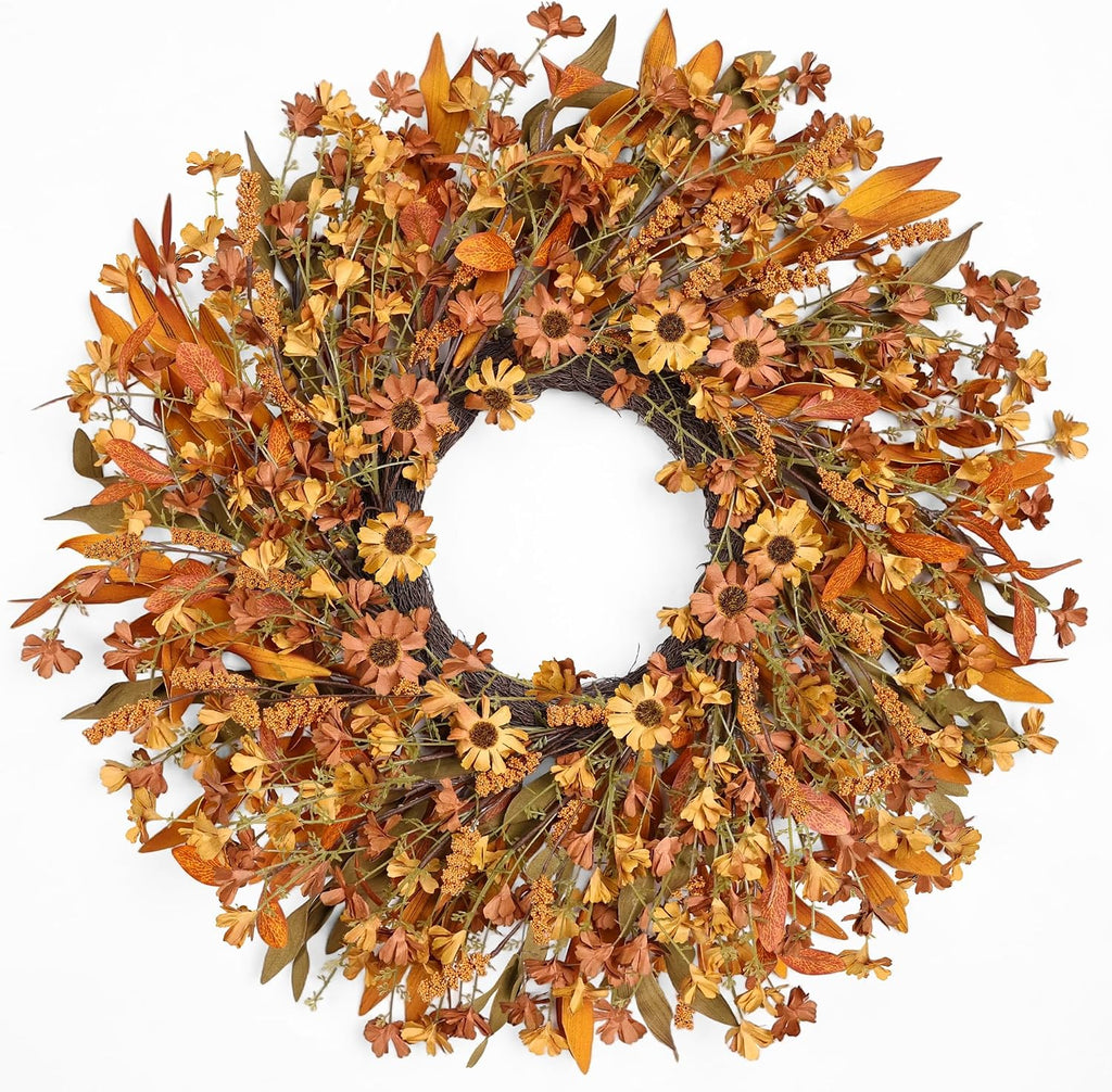 Ghrdopy 24 Inch Fall Wreath Front Door, Artificial Daisy Decor