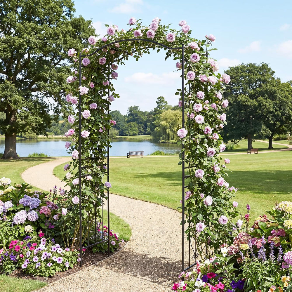 Giantex Metal Garden Arbor, 7.5 FT Arch Trellis with Ground Stakes