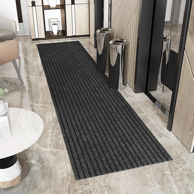 Ottomanson 2'7" x 49' Hallway Runner with Scraper Pile - Extra Durable Non-Slip Rug Mat for Indoor & Outdoor Use - Ideal for Kitchen, Entryway & Garage - High-Traffic Carpet, Black