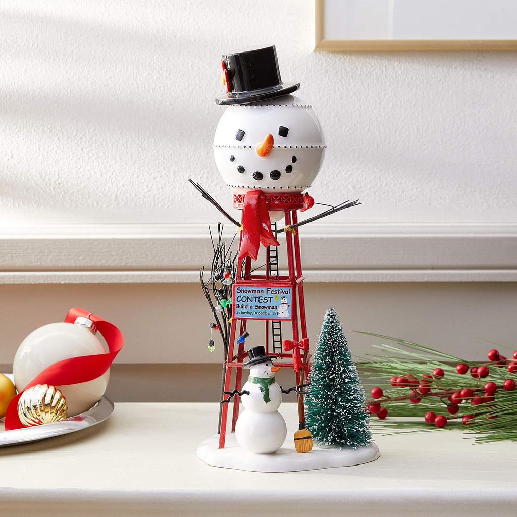 department 56 accessories for villages snowman watertower figurine shown in use