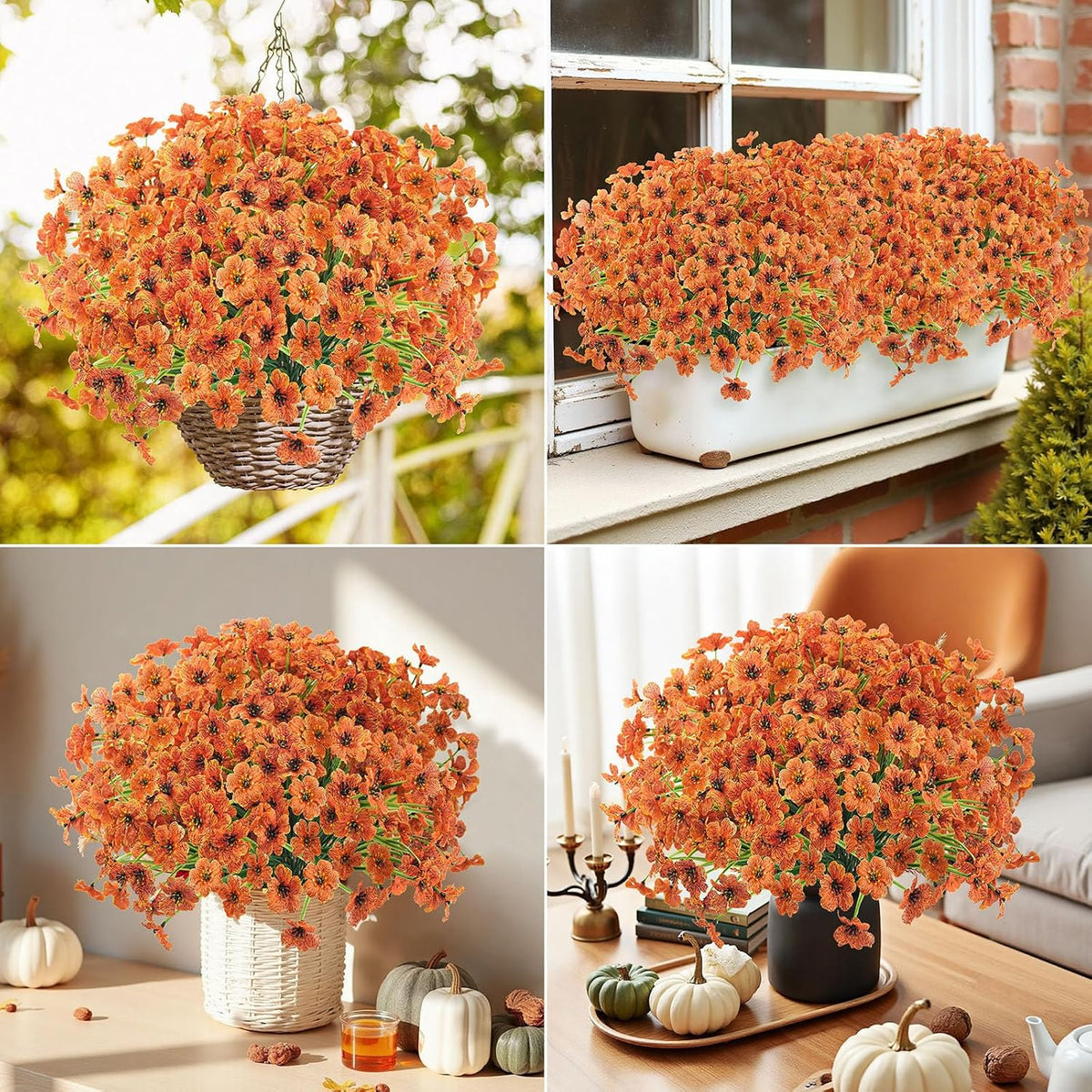 Uieke 72 Pcs Artificial Fall Flowers for Outdoors, UV Resistant Faux Mums