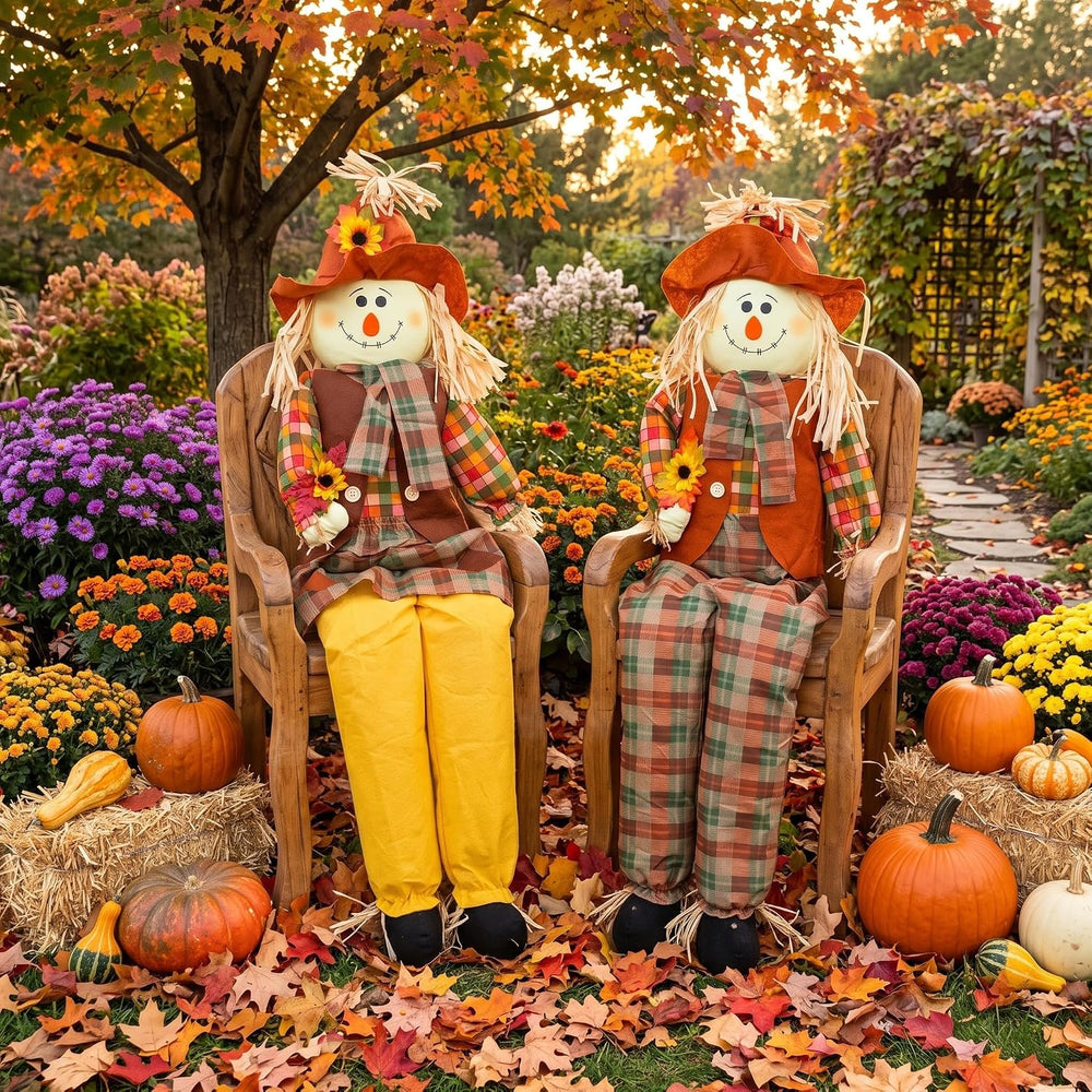 2 Pack 60" Large Scarecrow Thanksgiving Fall Sitting Scarecrow, Fashion