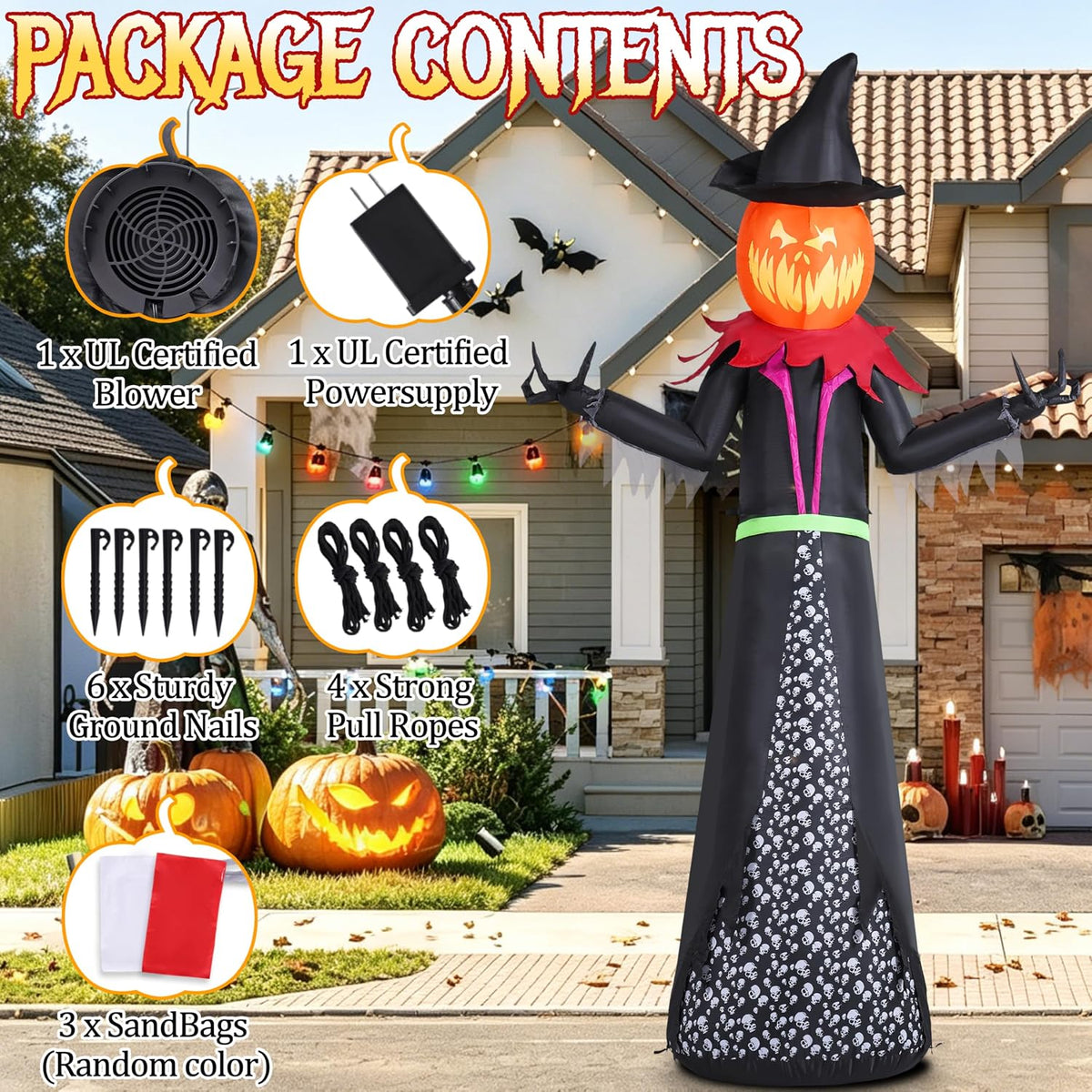halloween inflatable 9ft giant pumpkin witch outdoor decorations, side view