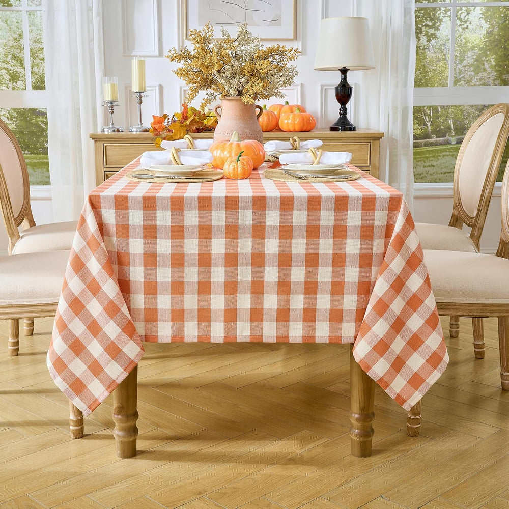 Orange Gingham Tablecloth, 60 x 90 Inch Rectangle Thanksgiving Table Cover