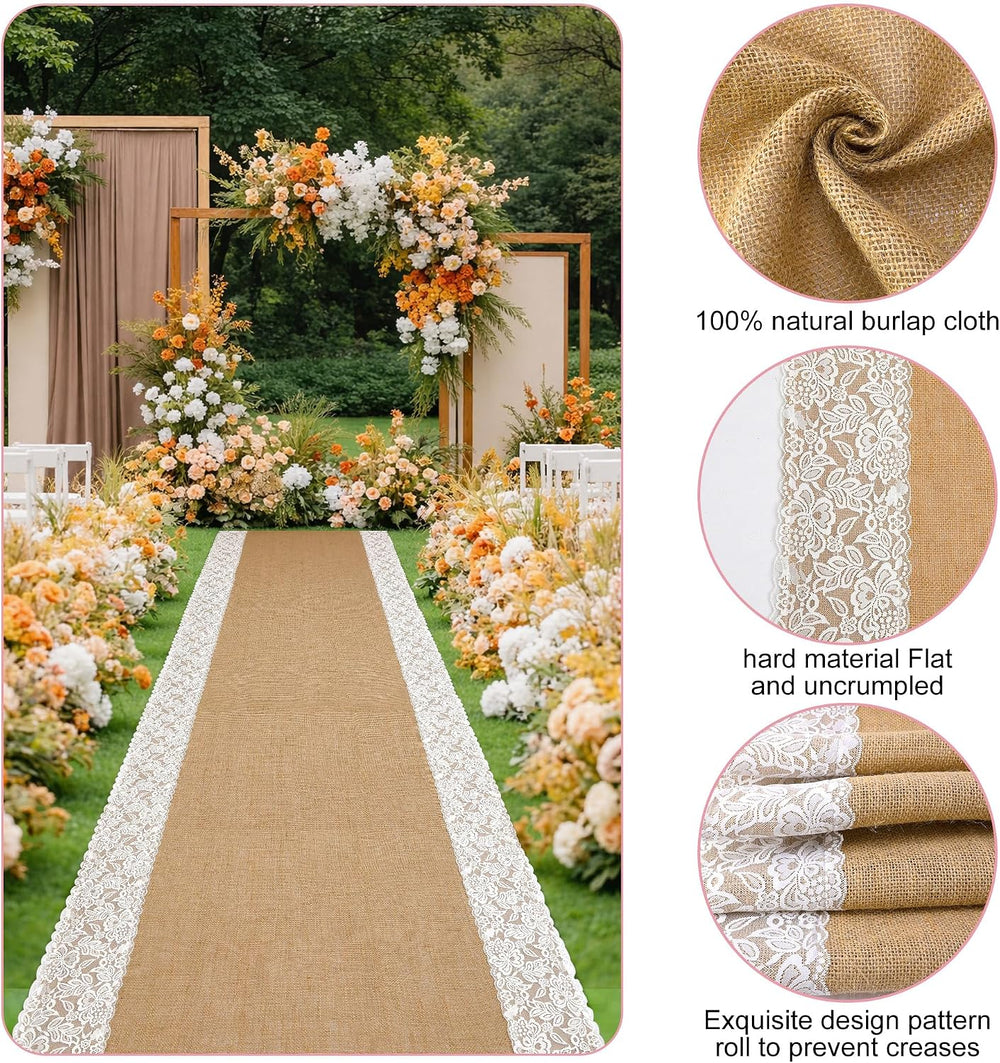 25Ftx36 in Natural Burlap Wedding Aisle Runner, Jute Weddings Runway Carpet