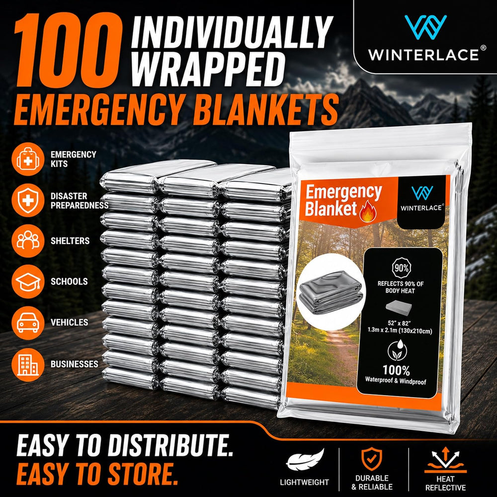 Winterlace Emergency Blankets 50-Pack (52” x 82”) Thermal Mylar Survival Resc...