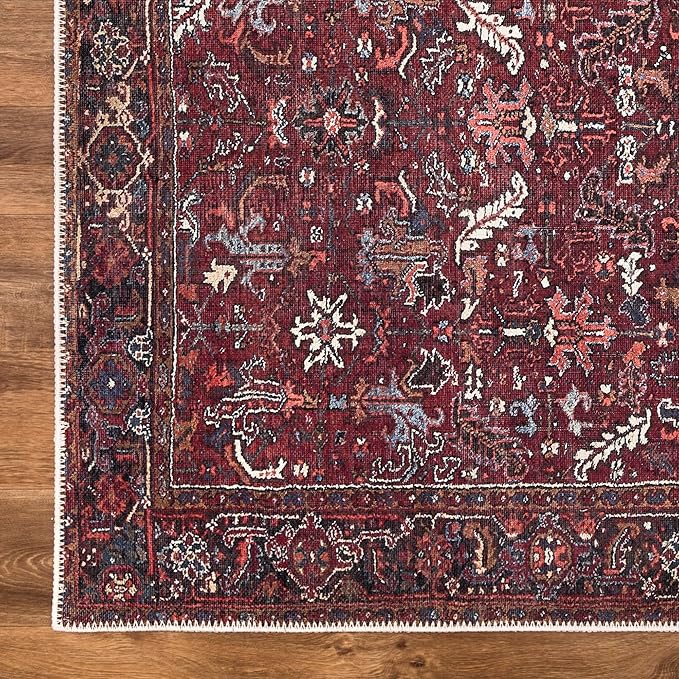 Bloom Rugs Washable Non-Slip 10 ft Runner - Burgundy Traditional Bordered Runner for Entryway, Hallway, Bathroom, and Kitchen - Exact Size: 2.5' x 10'