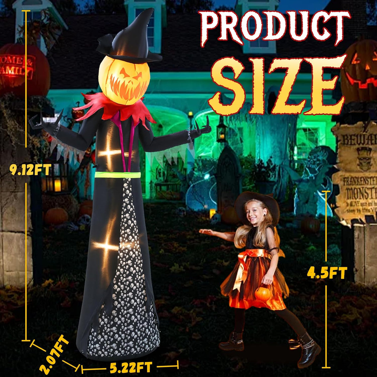 halloween inflatable 9ft giant pumpkin witch outdoor decorations, package contents