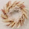 DecorbyHannah 24'' Neutral Fall Pampas Wreath with Lights for Front Door