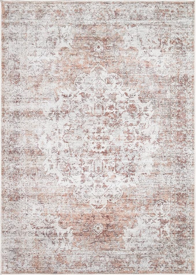 Bloom Rugs Washable Non-Slip 5' x 7' Rug - Ivory/Blush Traditional Area Rug for Living Room, Bedroom, Dining Room, and Kitchen - Exact Size: 5' x 7'