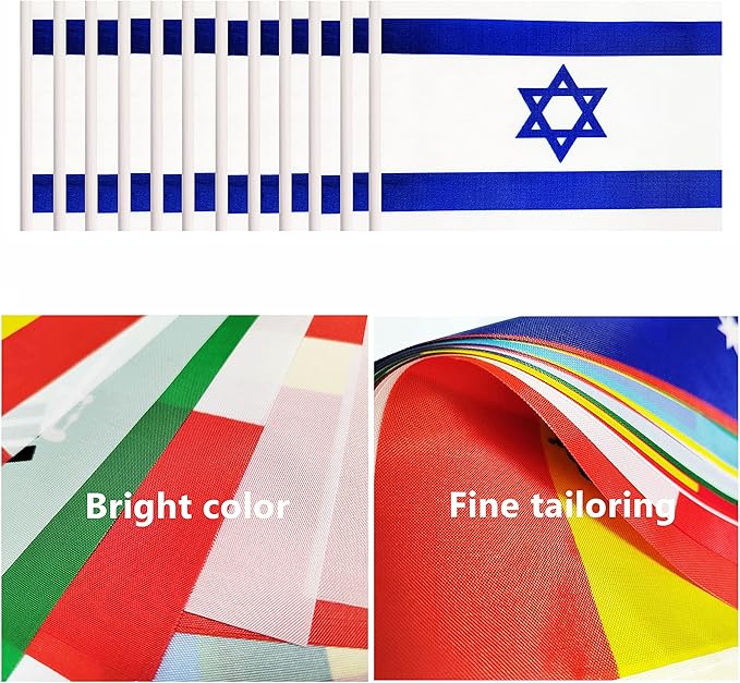 12 Pack Israel Desk Flags Set, Israeli Small Mini Table Office Flags with 12" Solid Black Pole, 8.2 x 5.5 Inches, Home and Office Decoration, Festival Celebrations