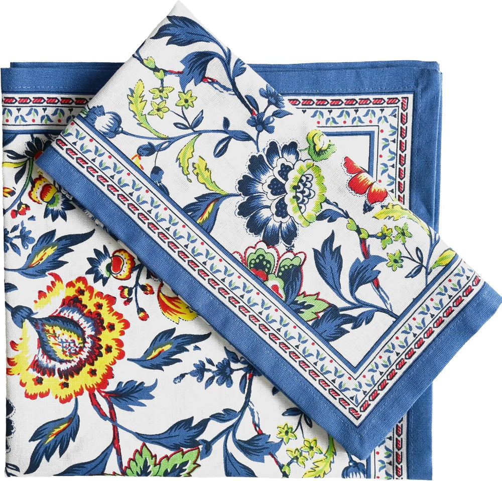 FINGERCRAFT Cloth Napkins Set of 12 Cotton Linen, 20x20 Inch, Blue Floral