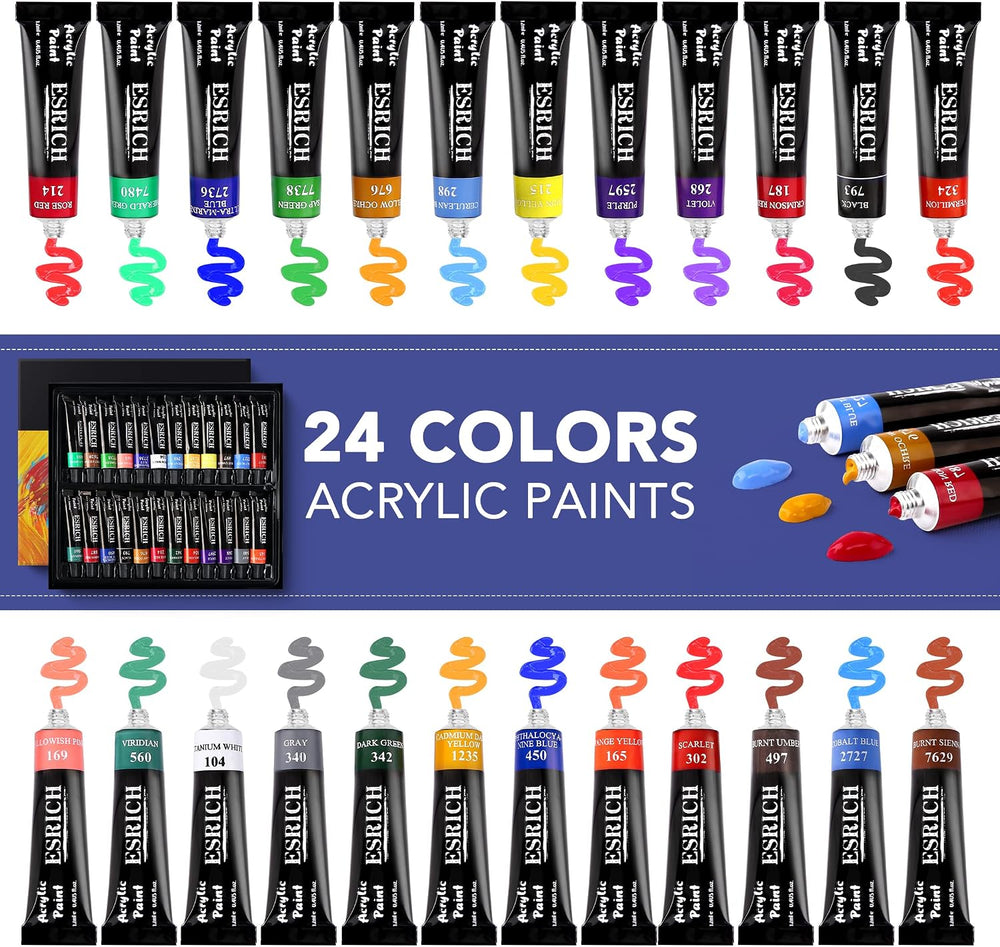 ESRICH 60PCS Acrylic Paint Set for Adults with Table Wood Easel