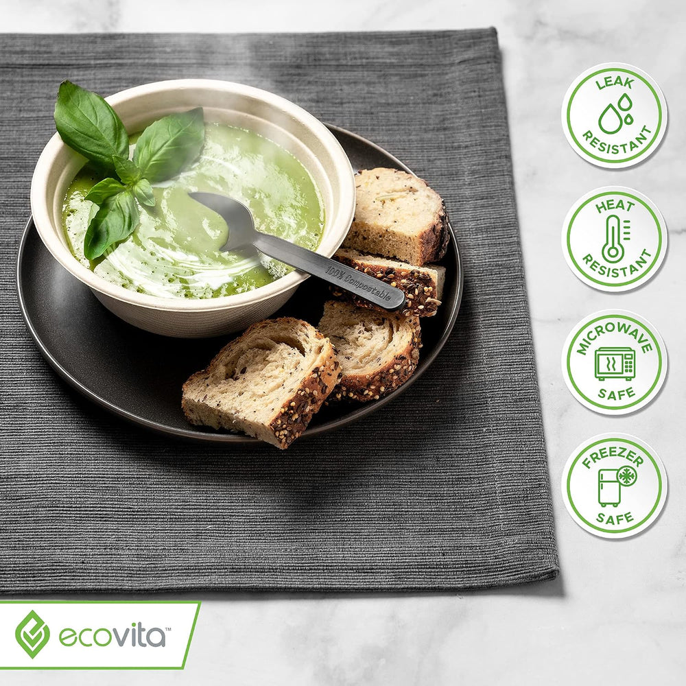 Ecovita 100% Compostable Paper Bowls [32 oz.] – 150 Disposable Bowls Eco Frie...