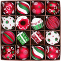 Valery Madelyn Large Christmas Tree Ornaments Set, 16ct Candy Cane Red Green White Shatterproof Christmas Tree Decorations Bulk, 3.15 Inch Decorative Hanging Ball Ornament for Xmas Trees Holiday Decor