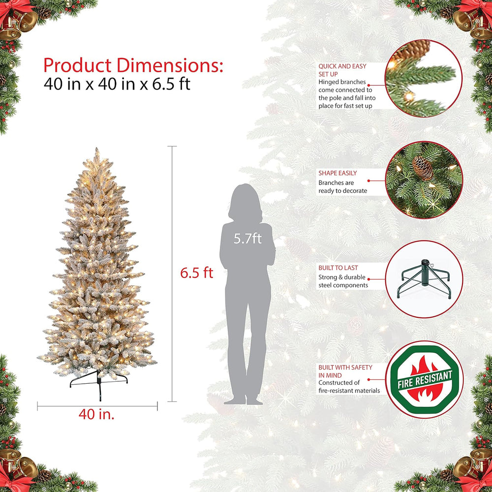 Puleo International 6.5 Foot Pre-Lit Slim Flocked Fraser Fir Artificial Chris...