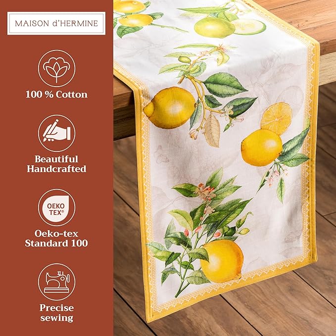 Maison d' Hermine Table Runner 100% Cotton Double Layer Table Runners 108 inches Long Decorative for Home Kitchen Dining Party Wedding Bridal Shower Spring Summer (Limoncello, 14.50" x 108")
