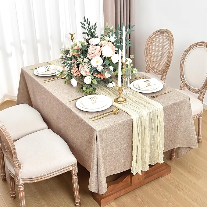 Fitable Faux Linen Tablecloths for Rectangle Tables: Water & Stain Resistant Farmhouse Table Cloth, Washable Burlap Textured Table Covers for Kitchen Dining Party(2 Pack, 60x102 Inch, Beige)