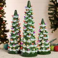 Best Choice Products Set of 3 XL Ceramic Christmas Trees, Pre-Lit Hand-Painted Tabletop Holiday Décor w/Multicolor Bulbs, LED Lights – Frosted Green