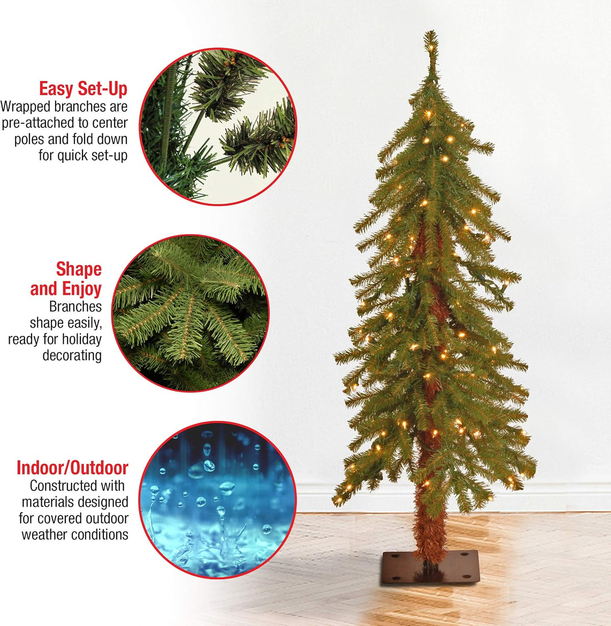 national tree company 3ft pre-lit hickory cedar mini showing dimensions