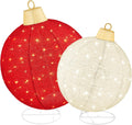 Best Choice Products 2pc Lighted Pop-Up Outdoor Christmas Ornament Set, Holiday Ball Decoration w/ 180 LED Lights, 8 Light Functions - Red/White