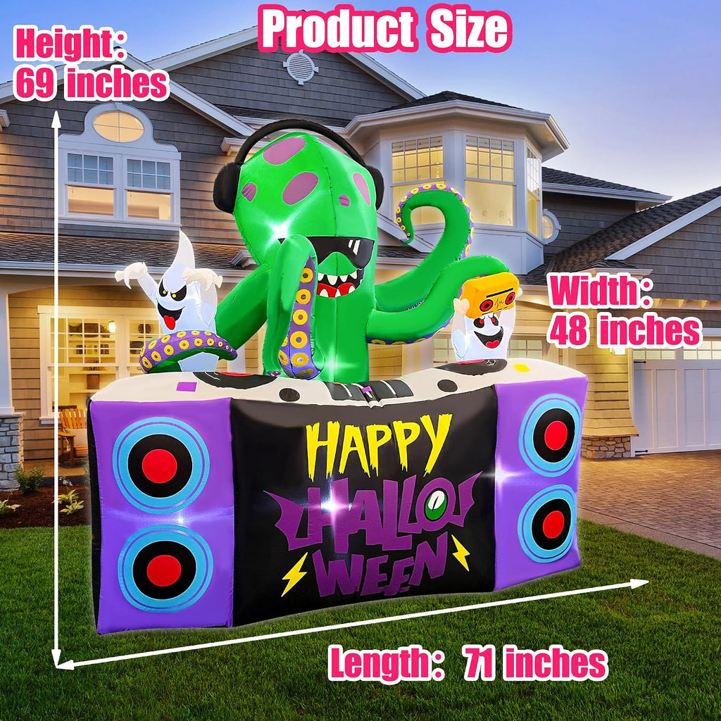 blowout fun 6ft halloween inflatables dj octopus playing showing dimensions