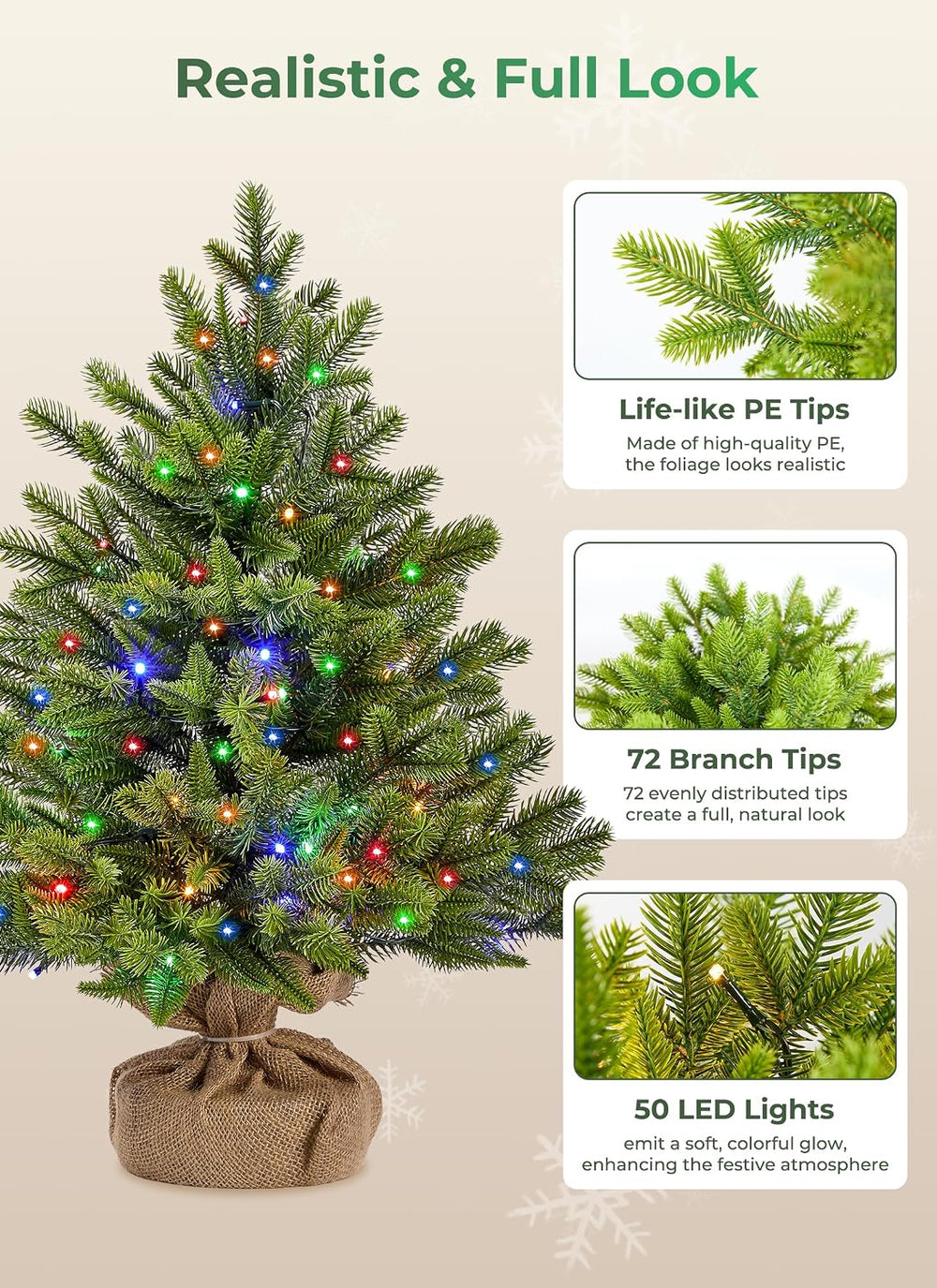 Brightown 2ft Pre-lit Artificial Mini Christmas Tree, Small Tabletop Decor