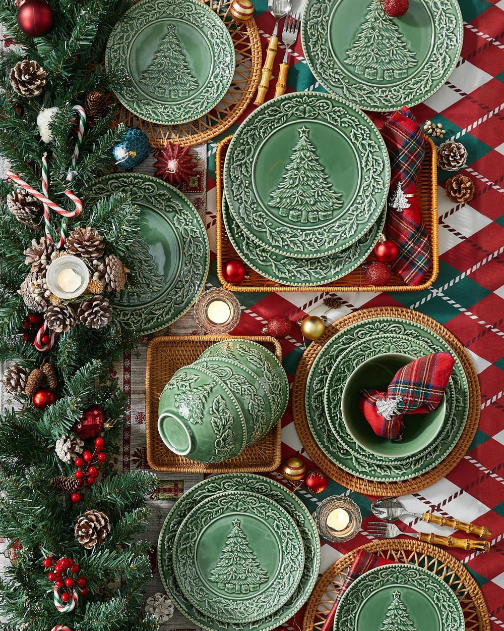 Christmas Tree Salad Plates, 8 Inch Ceramic Plate Set of 6