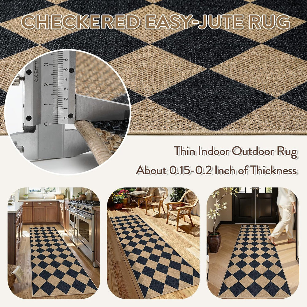 Lahome Checkered Easy Jute Non Slip Kitchen Runner, 2'6"x8' Wash...
