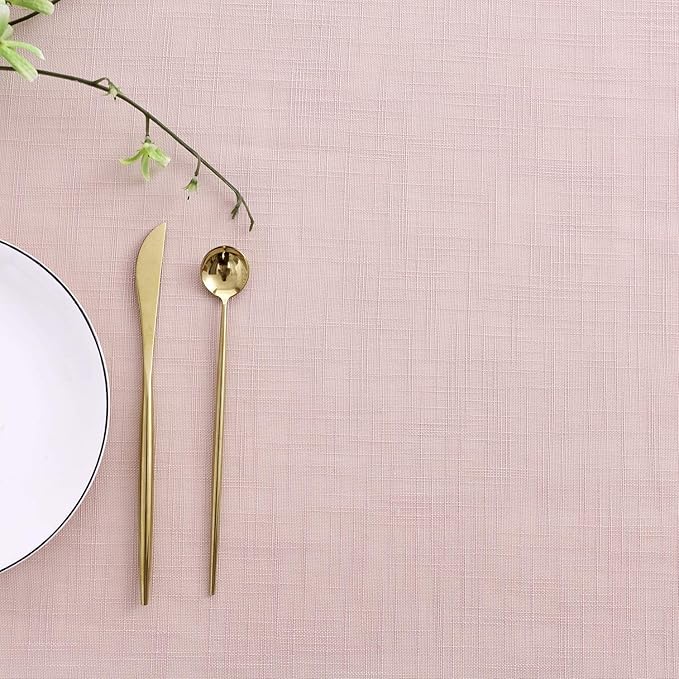 maxmill Lux Faux Linen Table Cloth with Slubby Texture Wrinkle Resistant Anti-Shrink Soft Tablecloth for Kitchen Dining Tabletop for Buffet Banquet Parties Event Dinner Rectangle 52 x 70 Inch Blush