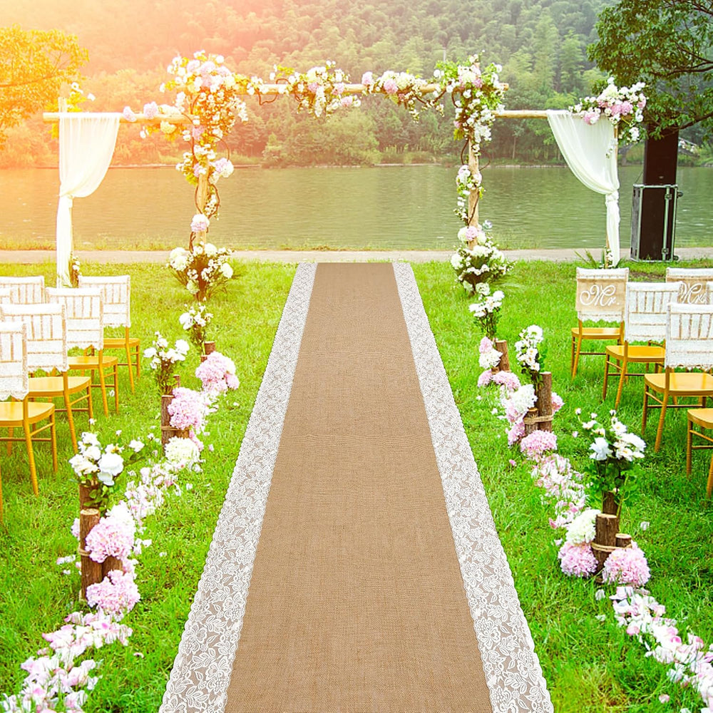 20Ftx36 in Natural Burlap Wedding Aisle Runner, Jute Weddings Runway Carpet