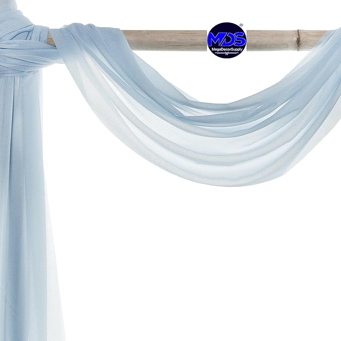 MDS Halloween Chiffon Draping Fabric - 2 Panel, 30" Wide x 100ft Long - Sheer Spooky Arbor & Canopy Drapery for Haunted House Backdrops, Party Ceilings, DIY Costumes & Themed Events - Baby Blue (Pack of 2)