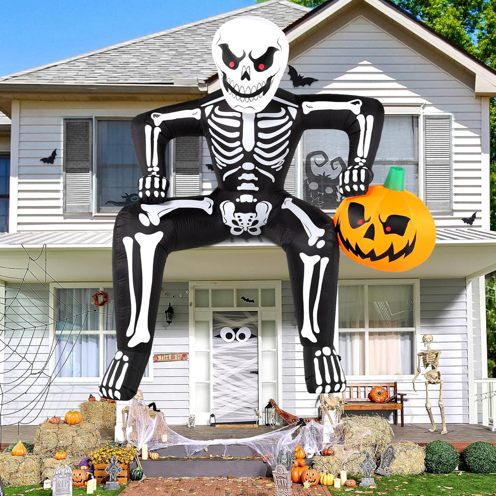 JOYIN 8.5ft Halloween Inflatable Skeleton, Blow Up Skeleton Holding Pumpkin f...