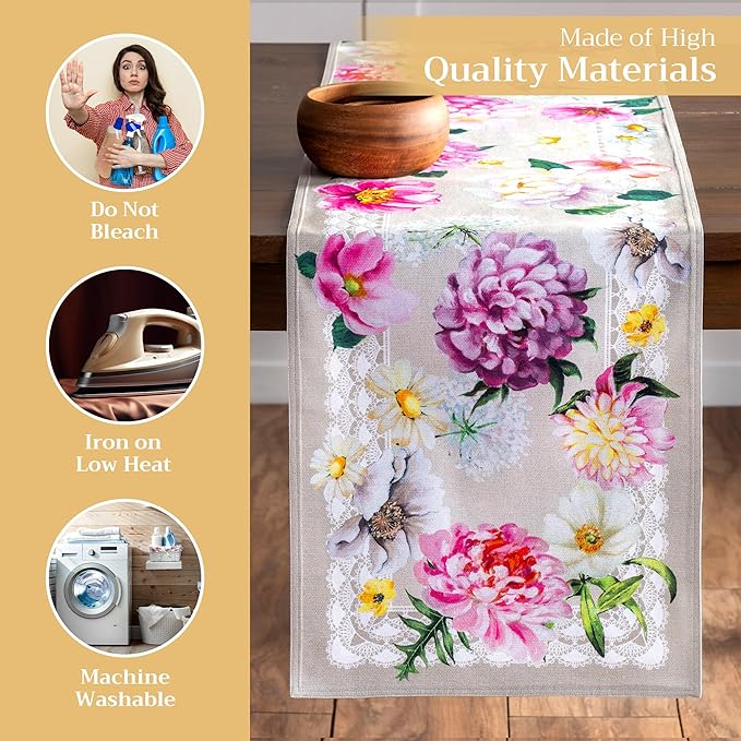 Maison d' Hermine Table Runner 100% Cotton Double Layer Table Runners 108 inches Long Decorative for Home Kitchen Dining Party Baby Shower Wedding Bridal Shower Spring Summer (Pivoine, 14.50" x 108")