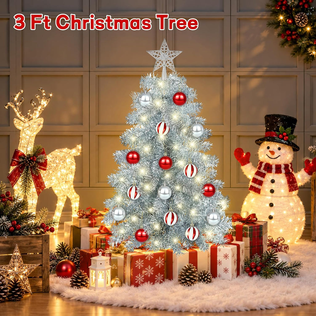 [timer & 8 modes] 3ft silver small christmas on a desk or shelf