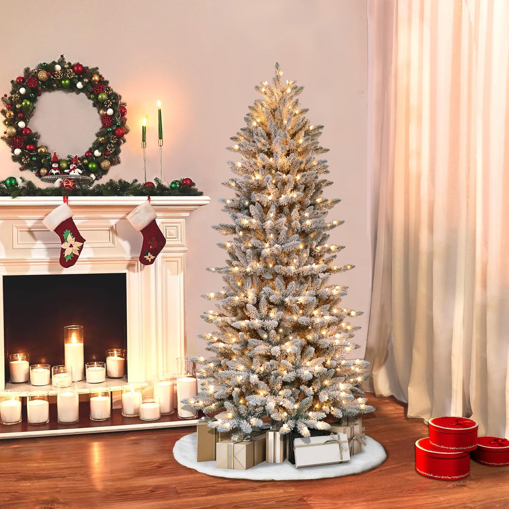 Puleo International 6.5 Foot Pre-Lit Slim Flocked Fraser Fir Artificial Chris...
