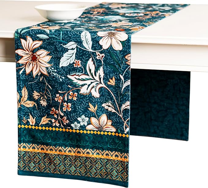 Maison d' Hermine Table Runner 100% Cotton Double Layer Table Runners 108 inches Long for Thanksgiving Christmas Decorations Home Kitchen Dining Party Wedding (Luxury Loft - Dark Teal, 14.5" x 108")